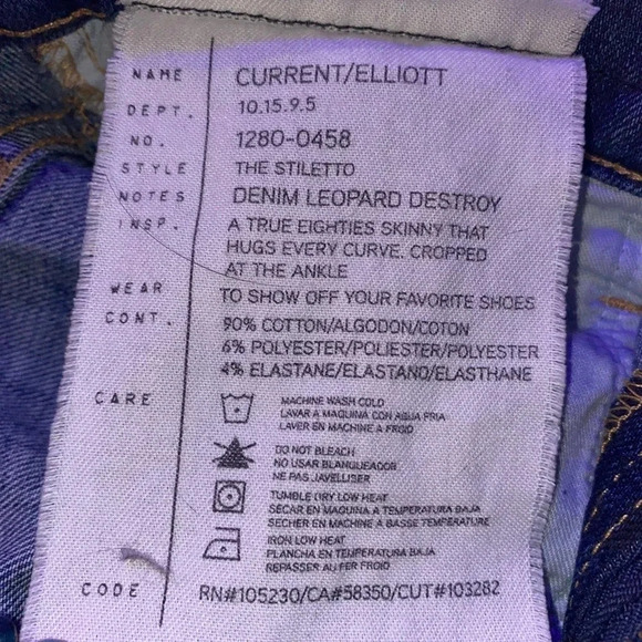 Current/Elliott The Stiletto Jeans in Denim Leopard Destroy Size 30 - Picture 15 of 15